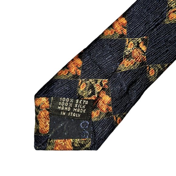 Mondo Uomo Necktie Men's Blue Orange Green Floral Pattern Silk Handmade in Italy - Picture 5 of 5